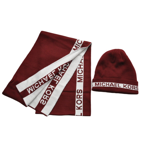 Michael Kors Logo Unisex Beanie Hat & Scarf 2 Piece Set Dark Brandy $158 - Picture 1 of 3